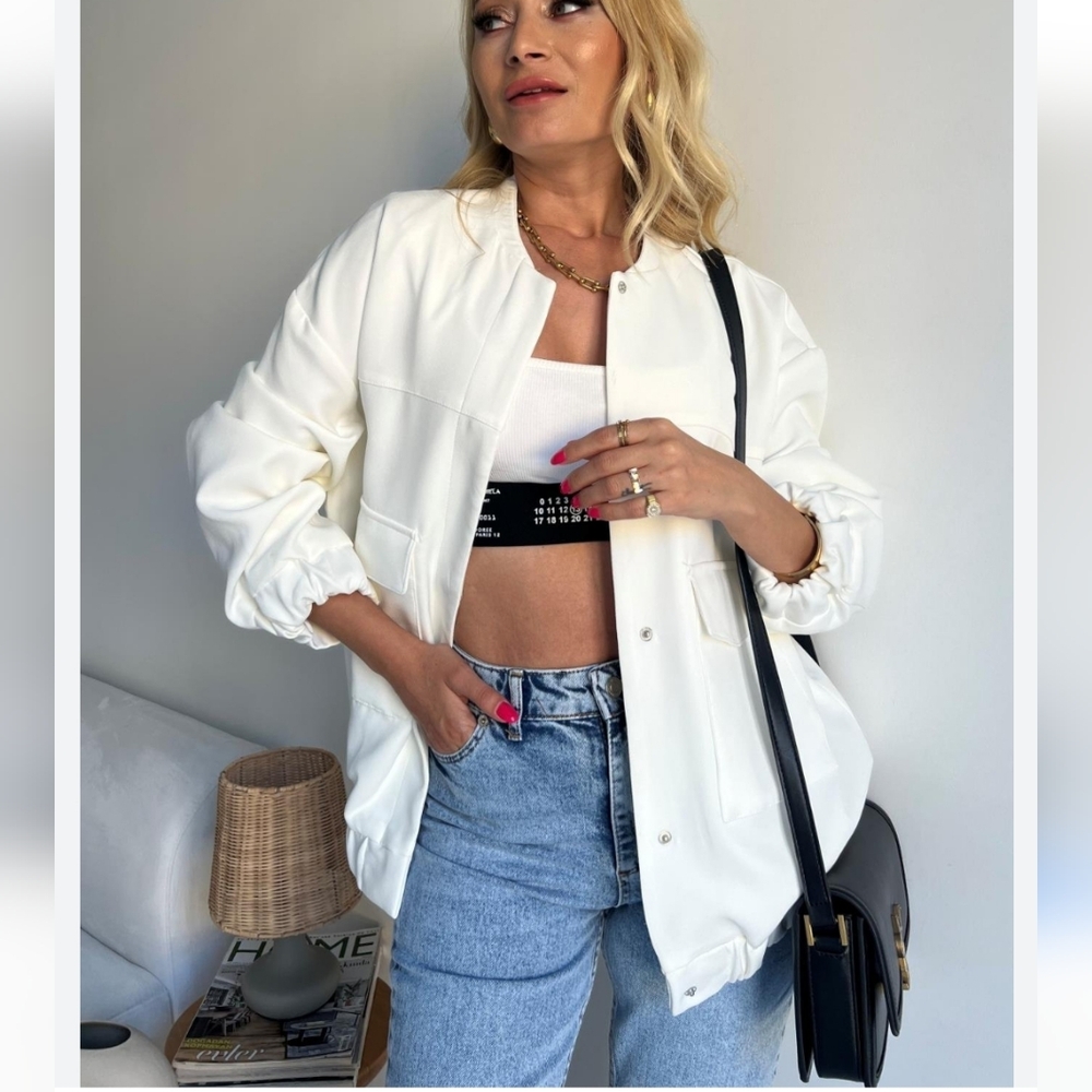 ZARA OVERSIZED LONG BOMBER WHITE SIZE XS L - Picture 7 of 16